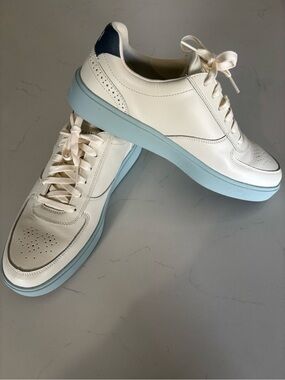 Cole Haan White Leather Sneakers with Light Blue Sole